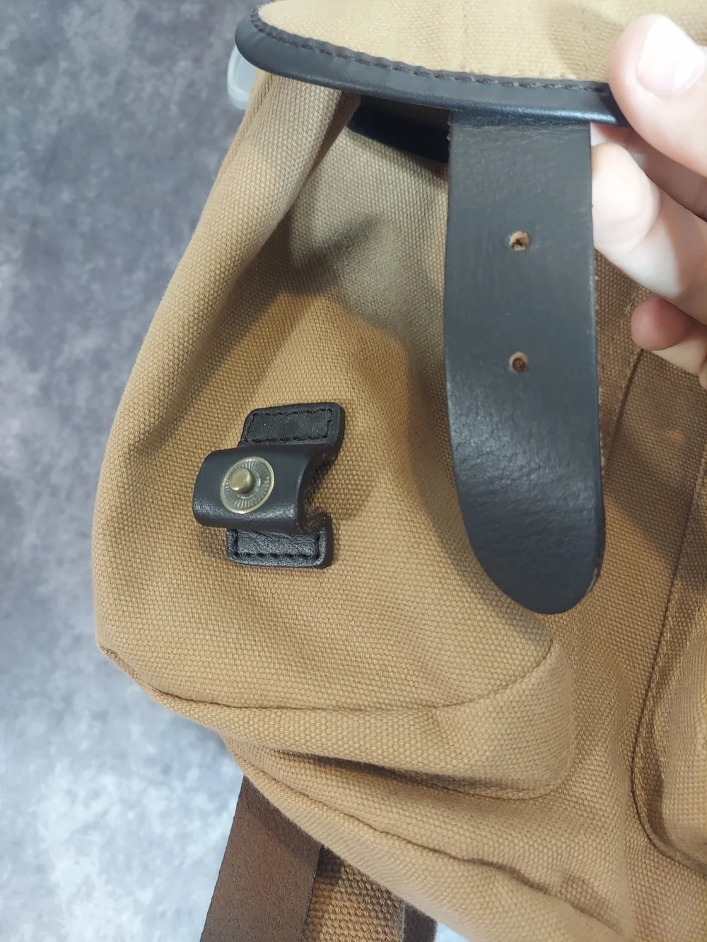 VTG GAP Canvas Military Rucksack Backpack Khaki Brown Leather Trim Utility